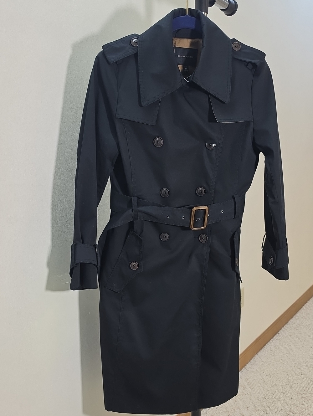 Banana Republic Black Double-Breasted Trench Coat with Belt